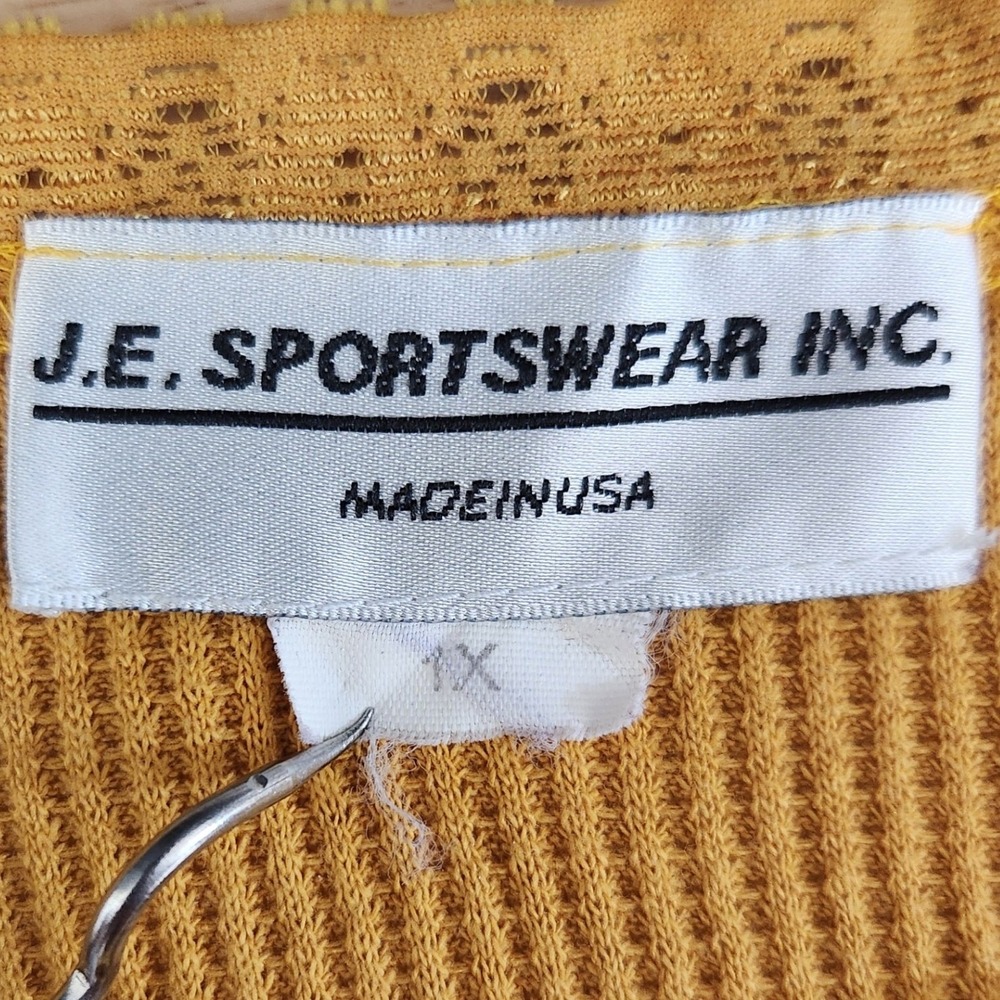 J.E. Sportswear Inc Womens 1X Waffle Knit Tank Top Mustard Yellow Lace Trim USA - Picture 3 of 7